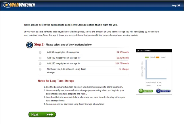 WebWatcher Storage Pricing