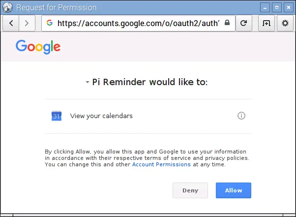 Google Calendar Authorization Page