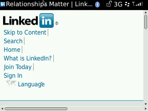 LinkedIn web site on the BlackBerry Browser