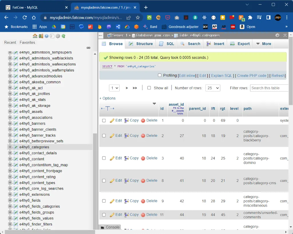 MySQL Admin Table Columns View