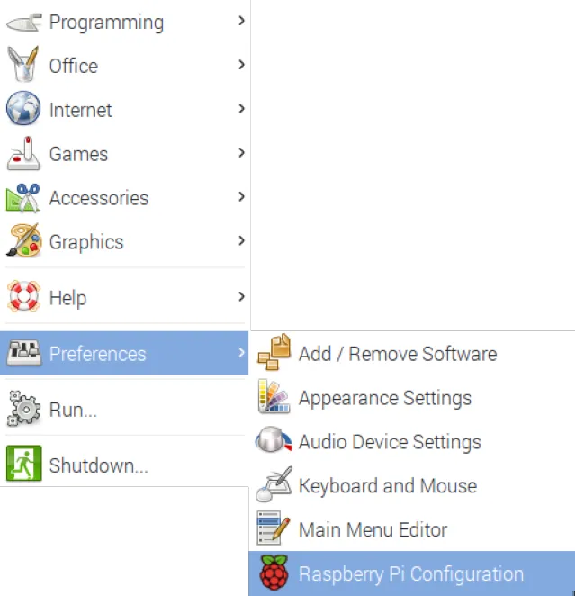 Opening the Raspberry Pi Configuration Utility