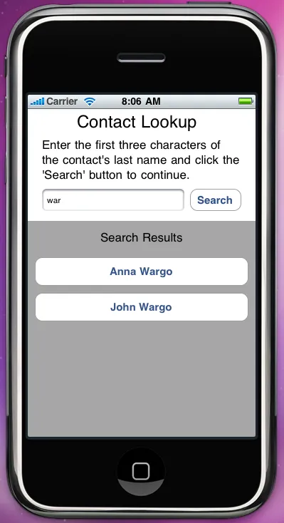 iPhone Contact Lookup Application