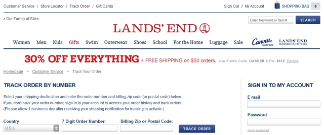 Lands' End Track Order Page