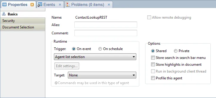 Figure 3 – Domino RESTful Agent Properties