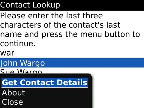 Get Contact Details Menu